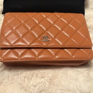 CHANEL wallet on chain in caramel